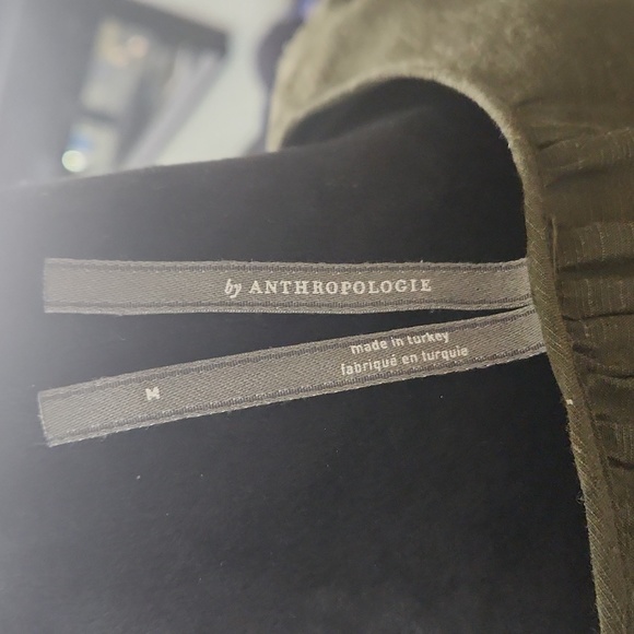 Anthropologie Nicole Linen Blend Green Puff Sleeve Shirt Dress - Picture 3 of 11